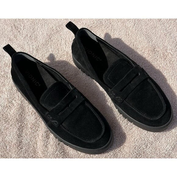 Vionic Uptown Black Suede Slip On Comfort Loafers Womens Size 9.5 New $135 - Picture 1 of 11